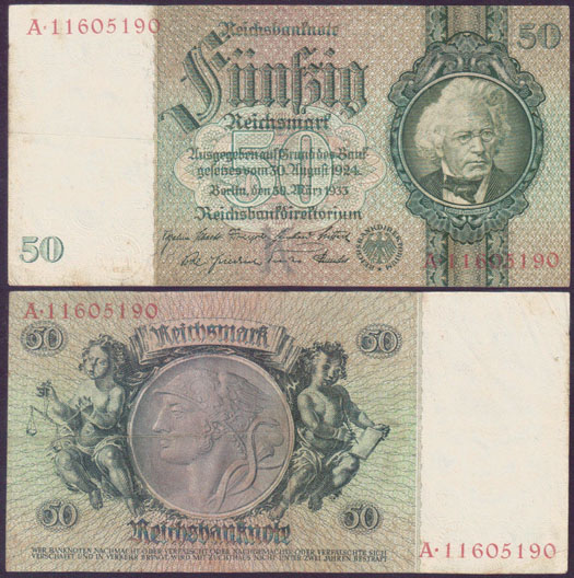 1933 Germany 50 Reichsmark (8 digits serial) L000710